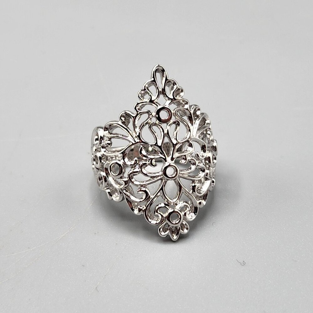 Sterling Silver Filigree Statement Ring Floral PAJ 925 Stamp Size 8 5.4g